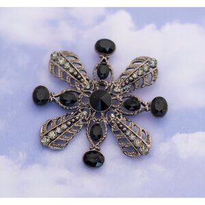 Vintage Avant Garde Floral Rhinestone Silver Tone Brooch - S14